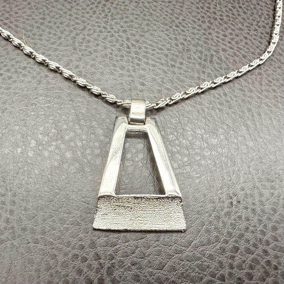 Vintage Silver Tone Rope Chain Necklace Geometric Pendant‎ 24" Jewelry - Picture 5 of 11